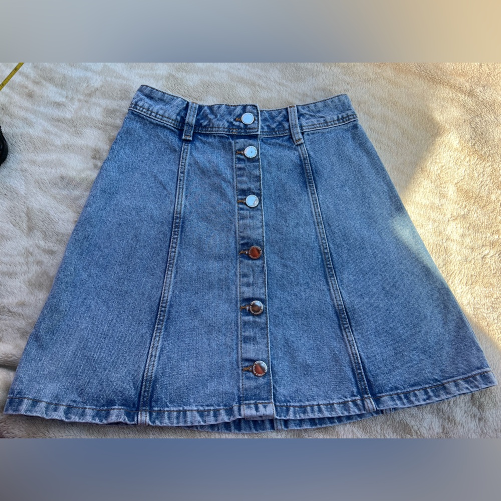 H&M Light Blue Denim Button-Front A-Line Skirt